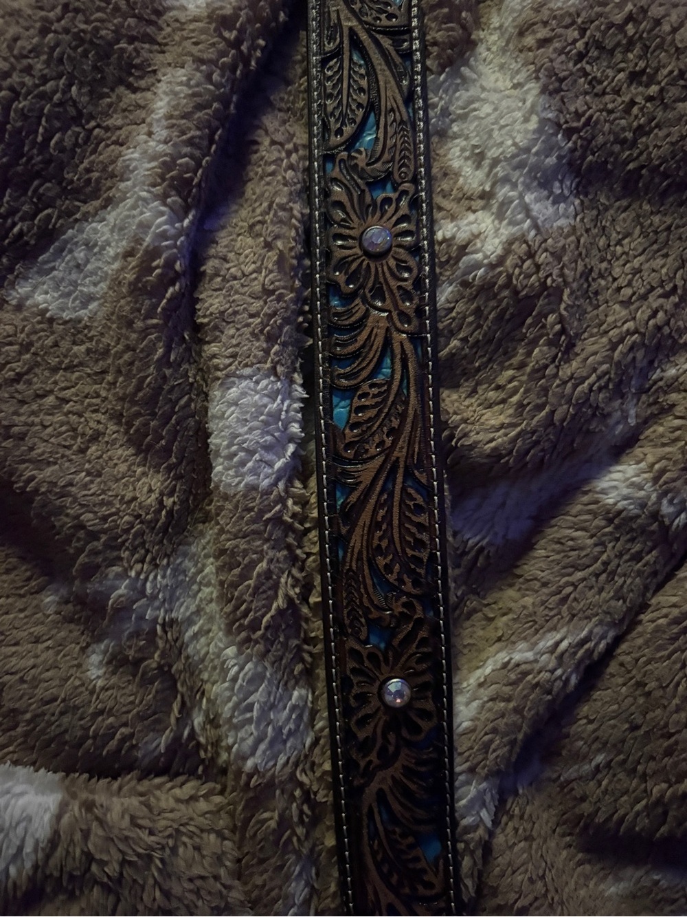 Ariat Brown Tooled Leather Belt with Turquoise Inlay